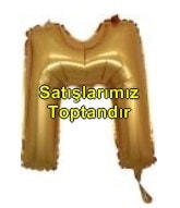 M harfi altın gold folyo balon süper kalite 14 inc 38 cm