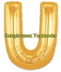U harfi Sarı Altın Gold folyo harf balon 40 inch 100 cm