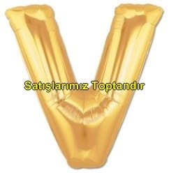 V harfi Sarı Altın Gold folyo harf balon 40 inch 100 cm
